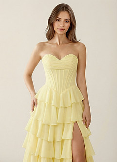 Bastet Yellow Ruffled A-line Prom Dress image4