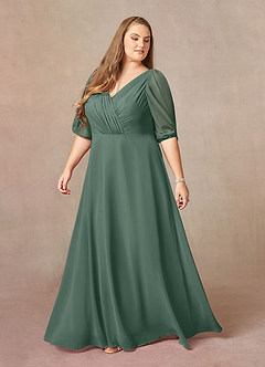 Azazie Bronwyn Kleider für die Brautmutter A-Linie V-Hals Gerüscht Chiffon Kleid Seemoos image8
