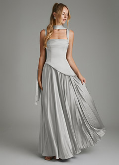 Azazie Stephanie Bridesmaid Dresses Silver A-Line Corset Stretch Satin Dress image7