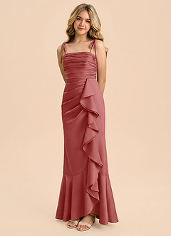 Azazie Ryan Junior Antique Rose Sheath Bow Stretch Satin Dress image1