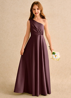 Azazie Puddles Girls Formal Blumenmädchenkleider A-Linie One-Shoulder Matte Satin Kleid Sangria image1