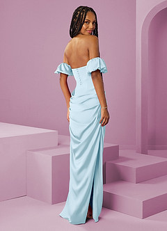 Barbie ♥ Azazie Bridesmaid Dresses Sky Blue Sheath Off the Shoulder Stretch Satin Convertible Dress image2