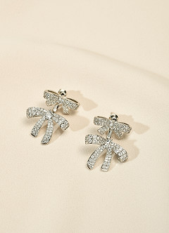front Boucles d'oreilles pendantes en forme de nœud en strass