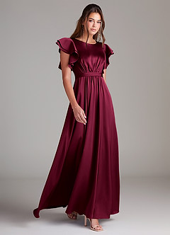 Azazie Daphne Robes de demoiselle d'honneur modestes Robe Trapèze Drapé Longueur ras du sol Satin extensible image3