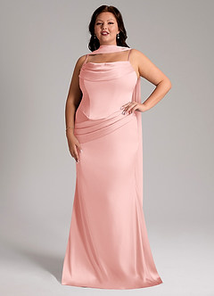 Azazie Sorrel Bridesmaid Dresses Powder Pink Mermaid Strapless Stretch Satin Convertible Dress image7
