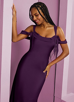 Barbie ♥ Azazie Bridesmaid Dresses Grape Sheath Pleated Stretch Satin Dress image7