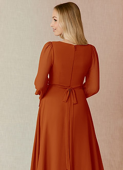 Azazie Leonia Brudtärnklänningar Klänning av A-Line i Chiffong Långärmad Paprika image7