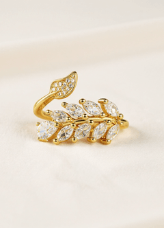 front Zircon Leaf Ring