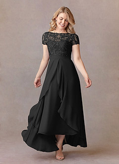 Azazie Mamie Mother of the Bride Dresses Black A-Line Lace Chiffon Dress image1
