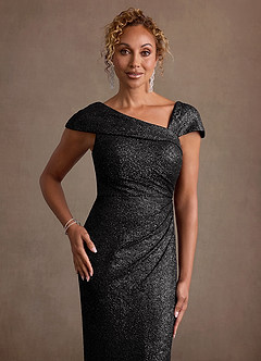 Azazie Carmelita vestidos de madre de la novia Vestido Negro de Punto metalizado de Corte Recto con Plisado image4