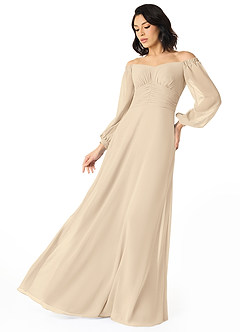 Azazie Rubina Final Sale Champagne A-Line Long Sleeve Chiffon Dress image3