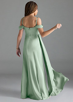 Azazie Amyra Junior Agave Sheath Off the Shoulder Stretch Satin Dress image2
