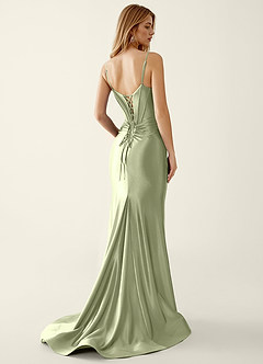 Indigo Mint Green Satin V-neck Sequins Mermaid Prom Dress image2
