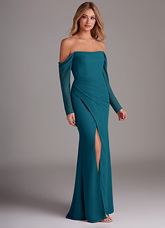 Azazie Hallie Bridesmaid Dresses Ink Blue Mermaid Long Sleeve Chiffon Dress image4