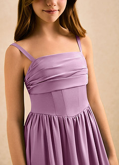 Azazie Maisie Girls Formal Robe Demoiselle D'honneur Fillette Robe Trapèze en Satin extensible Rayé Glycine image6