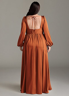 Azazie Norah Bridesmaid Dresses Cinnamon A-Line Stretch Satin Dress image8