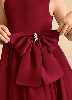 Azazie Twinsie Flower Girl Dresses Burgundy A-Line Bow Tulle Dress image6