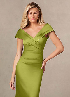 Azazie Ludlow Mother of the Bride Dresses Lemongrass Mermaid Pleated Stretch Satin Dress image6