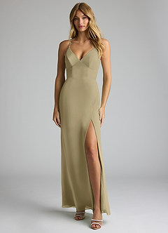 Azazie Becca Bridesmaid Dresses Moss Green Sheath V-Neck Chiffon Dress image1