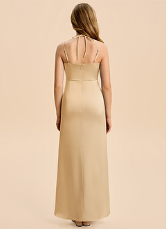 Azazie Nova Junior Gold A-Line Pleated Stretch Satin Dress image2