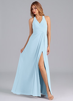 Azazie Dorota Bridesmaid Dresses Sky Blue A-Line Pleated Chiffon Dress image4