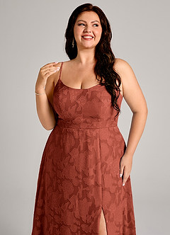 Azazie Moira Bridesmaid Dresses Terracotta A-Line Side Slit Floral Burnout Dress image12