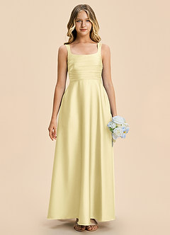 Azazie Azaria Junior Lemon Sorbet A-Line Pleated Stretch Satin Dress image3