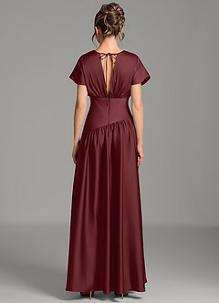 Azazie Alysse 신부 들러리 드레스 에이라인 스트레치 새틴 바닥 길이 드레스 image2