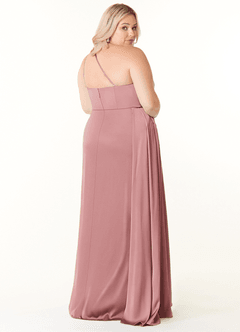 Azazie Maron Bridesmaid Dresses Dusty Rose A-Line One Shoulder Stretch Satin Dress image9