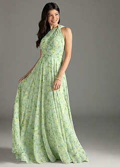 Azazie Charlize Vestidos de damas de honor Vestido de Salvia Floral De Ensueño de Gasa de Corte en A con Hombro unilateral image3