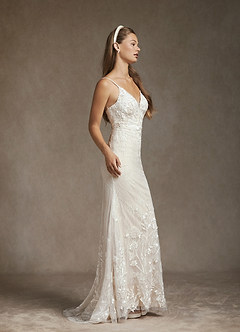 Azazie Sade Wedding Dresses Diamond White Champagne Mermaid Sequins Tulle Dress image5