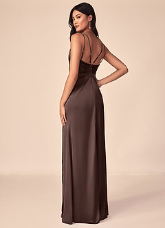 Azazie Aqua Jurken voor bruidsmeisjes Jurk van Stretch Satijn met A-Lijn V-hals geplooid Ganache image3