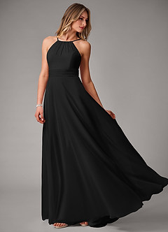 Azazie Amalia Bridesmaid Dresses Black A-Line Pleated Chiffon Dress image3