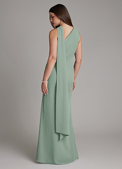 Azazie Zhanna Bridesmaid Dresses Silver Sage Mermaid One Shoulder Chiffon Dress image2