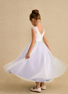 Azazie Momo Flower Girl Dresses Ivory Lilac A-Line Lace Dress image4