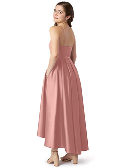 Azazie Jemima Junior A-Linie mit Taschen Stretch-Satin Kleid Rosettenrosa image5