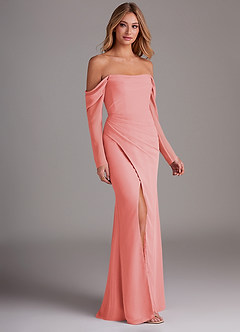 Azazie Hallie Bridesmaid Dresses Coral Mermaid Long Sleeve Chiffon Dress image4