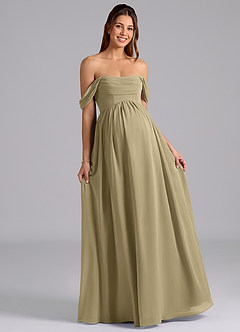 Azazie Saige 임산부 신부 들러리 드레스 A라인 주름진 쉬폰 플로어 길이 드레스 image4