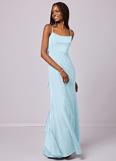 Barbie ♥ Azazie Bridesmaid Dresses Sky Blue Mermaid Bow Stretch Satin Dress image3