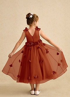 Azazie Atta Flower Girl Dresses Paprika A-Line One Shoulder Tulle Dress image2