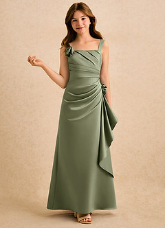 Azazie Ciara Girls Formal Flower Girl Dresses Pistachio A-Line Pleated Matte Satin Dress image1