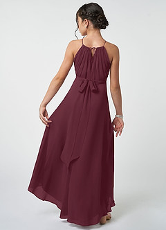 Azazie Oaklynn Junior Robe Trapèze en Mousseline de soie Plissée Cabernet image3