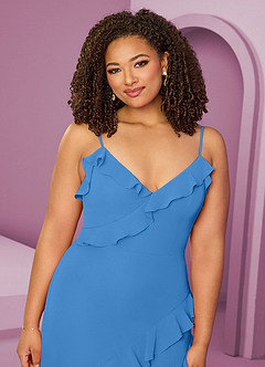 Barbie ♥ Azazie Bridesmaid Dresses Blue Jay Sheath Chiffon Dress image14