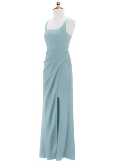 Azazie Mero Junior Moody Blue Mermaid Pleated Stretch Satin Dress image7