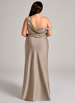 Azazie Madelyn Bridesmaid Dresses Taupe Mermaid One Shoulder Stretch Satin Convertible Dress image15