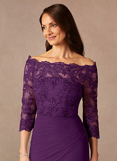 Azazie Rhonda Mother of the Bride Dresses Grape Mermaid Off the Shoulder Mesh Dress image9