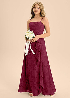 Azazie Kaylee Junior Burgundy A-Line with Belt Floral Burnout Dress image6