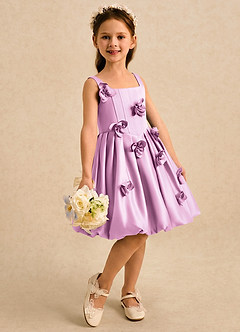 Azazie Lillian vestidos de niña de las flores Vestido Rosa Caramelo de Satin Mate de Vestido de princesa con Plisado image4