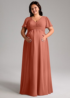 Azazie Verna Maternity Bridesmaid Dresses A-Line V-Neck Ruched Chiffon Floor-Length Dress image11