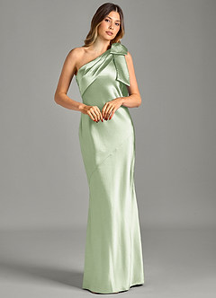 Azazie Yuanna Brudtärnklänningar Klä av Sjöjungfru i Metallisk satin Ena axeln Dusty Sage image3